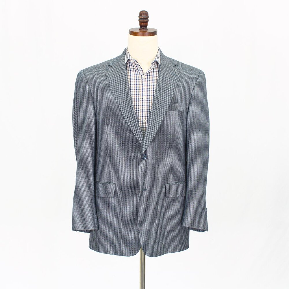 Hart Schaffner Marx 42R Blue Blazer Sport Coat Jacket 2-Button Houndstooth Y268
